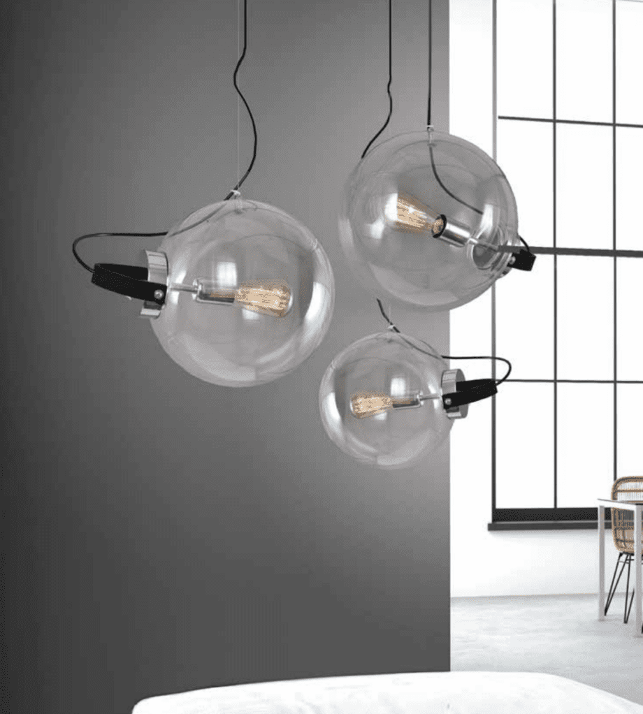 MONDO: Colgante individual esfera cristal transparente enfilaje cromo, 1071/CR FOKOBU para bombilla E27 con 30cm diámetro.