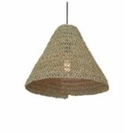 VOLCANO: Colgante individual mediano cónico yute natural trenzado para bombilla E27, 1115 FOKOBU. 43cm x 40cm altura.