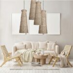 ZANCO: Colgante individual mimbre natural con negro y neopreno, para bombilla E27, 1111 FOKOBU. 30cm x 70cm altura.