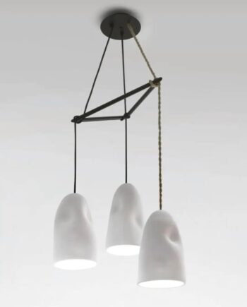 TOSCANA: Lámpara de tres colgantes cerámica cocida acabado blanco, para bombillas E27, 10024 FOKOBU. 70cm x 57cm