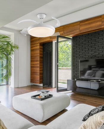 Ventilador VENTURI Blanco de aspas retráctiles 36w Led CCT Dimable Schuller