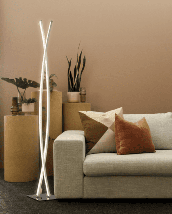 Lámpara de pie BROOKLYN salón aluminio cepillado y base cromo 24W Luz Neutra Acontract