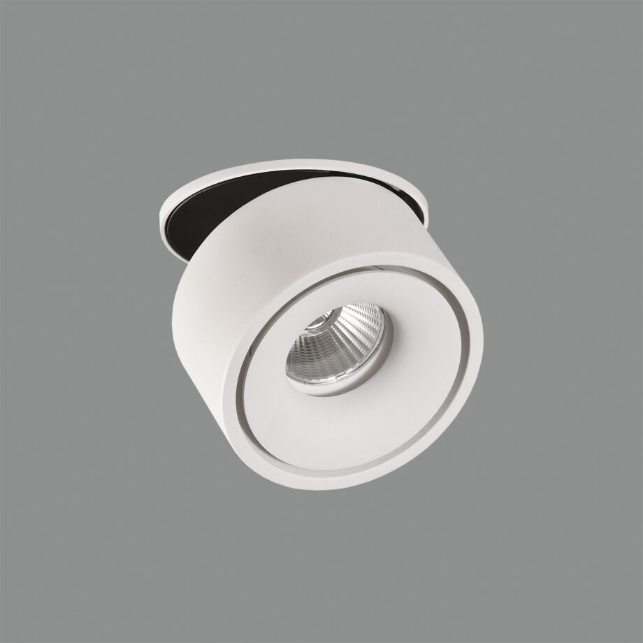 APEX: Aro empotrable orientable blanco texturado 13W Led Cob luz cálida 3k.  P353810B Acb Iluminación. 10cm.