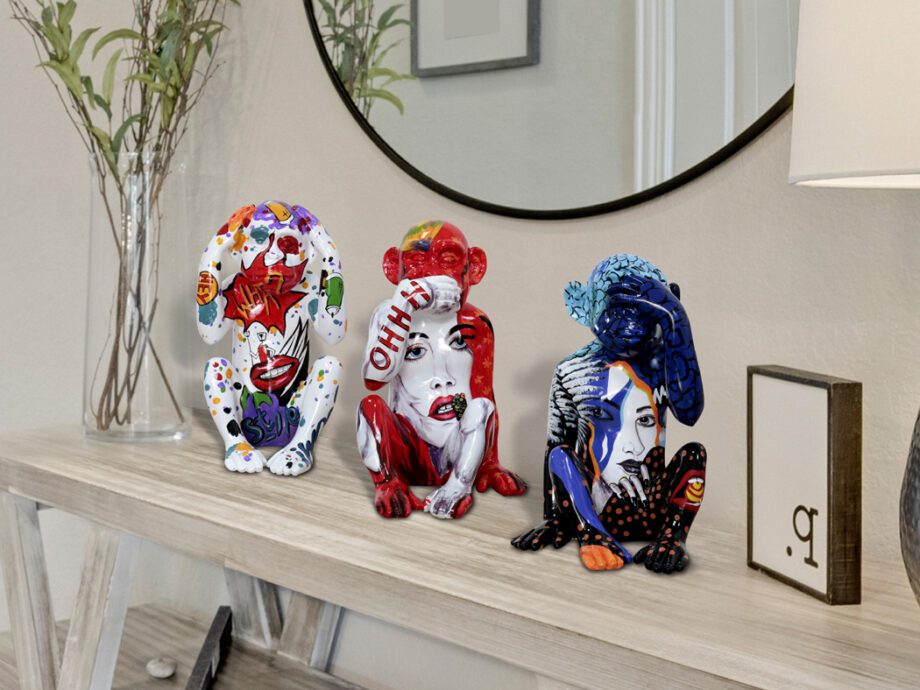 MONOS SABIOS - Set de 3 figuras de colores grafiti