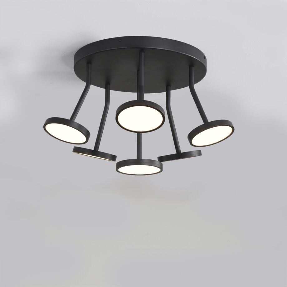 CORVUS: Plafón de base redonda negro, 42w Led luz cálida, P3945000N Acb Iluminación. 47,5cm diámetro.