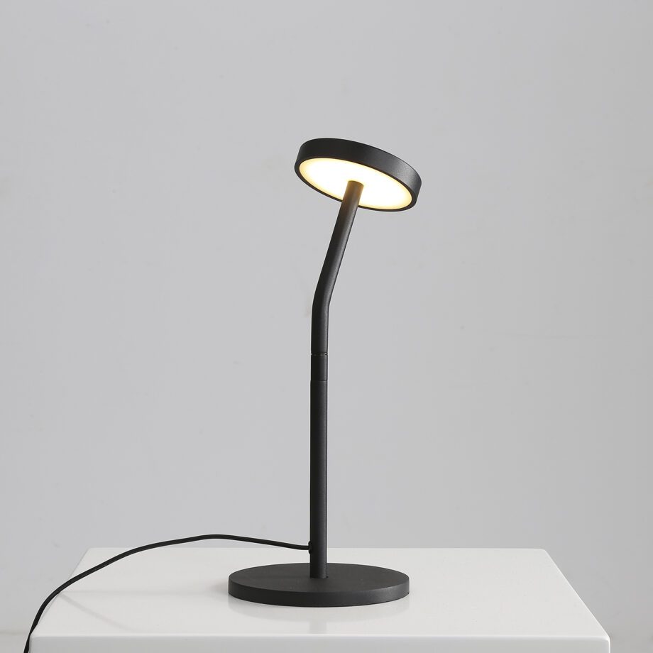 CORVUS: Lámpara sobremesa de base redonda negra, 4,2w Led luz cálida 3k, S3945000N Acb Iluminación. 35,5cm altura.
