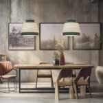 Colgante de pantalla ASPEN lino beige y verde 60cm con cable blanco ACB Iluminación