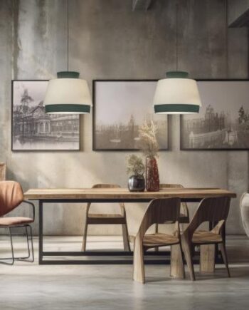 Colgante de pantalla ASPEN lino beige y verde 45cm con cable blanco ACB Iluminación