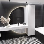 BARI: Espejo baño iluminado 40W Led luz cálida 3k, 10725 Acb Iluminación. Ø140 x 70cm