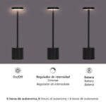 Sobremesa negra FREYA 3w Led recargable Usb táctil