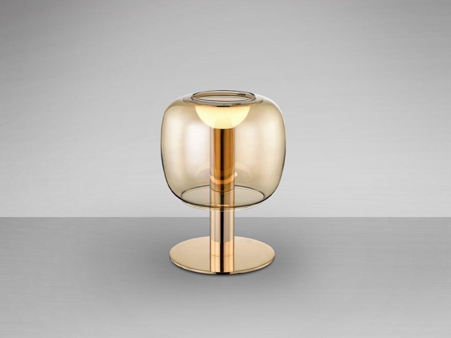 Lámpara sobremesa ICON oro con cristal ámbar Schuller