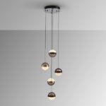 Lámpara ORBES Led negra con 5 esferas negro cobre y latón 36W Led Schuller