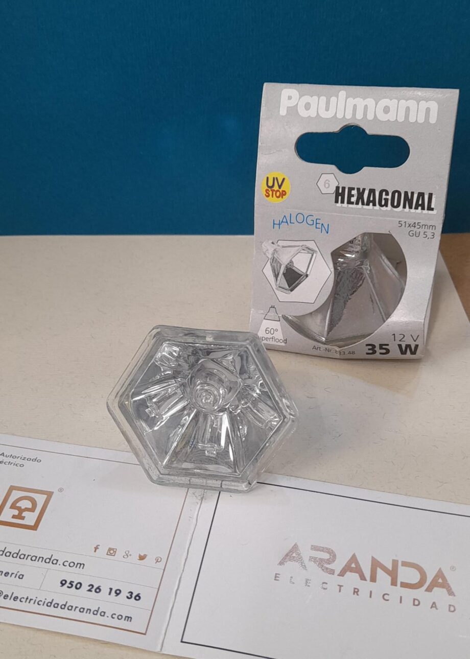 Bombilla halógena hexagonal reflector espejo plata 12V 35 W paulmann 833.48