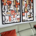 SET dos cuadros LABERINTO abstractos de colores ocres verdes y negros VP Interiorismo