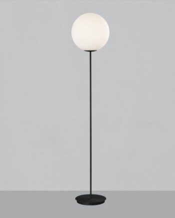 Lámpara de pie PARMA negra con esfera opal grande