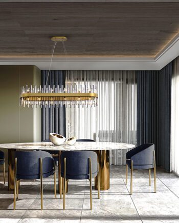 Lámpara oval GRACE grande dorada y cristal con 28 bombillas Led G9 Schuller