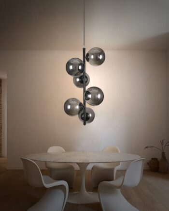 Lámpara vertical negra con 6 esferas smoky fumé espejo