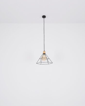 Lámpara colgante HELENA negra geométrica con madera