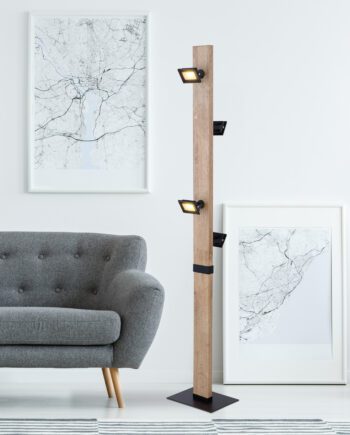 Lámpara de pie JOYA madera con proyectores negro Led 20w