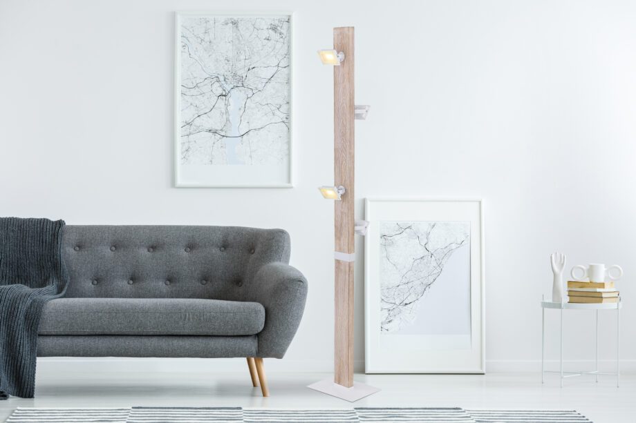Lámpara de pie JOYA madera con proyectores blanco Led 20w
