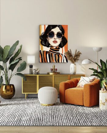Lienzo ORANGE mujer en colores naranjas y negro