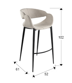 Taburete GIRO alto con asiento textil piedra con patas negras