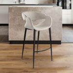 Taburete GIRO alto con asiento textil piedra con patas negras Schuller