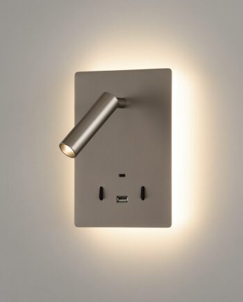 Aplique MANAT níquel satinado con Lector y luz indirecta 12W con doble USB