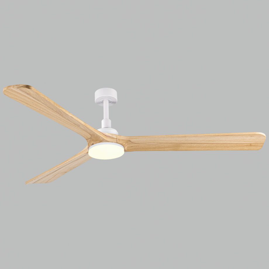 Ventilador de aspas de madera ROK Blanco con 18w LED 132cm