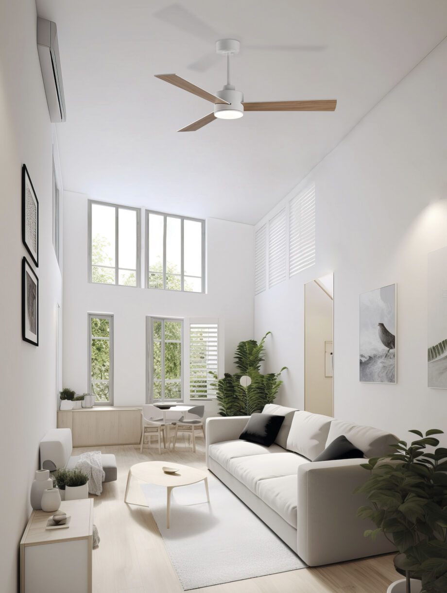 Ventilador de aspas reversibles blanco o madera SHAMAL Blanco con 22W Led 132cm