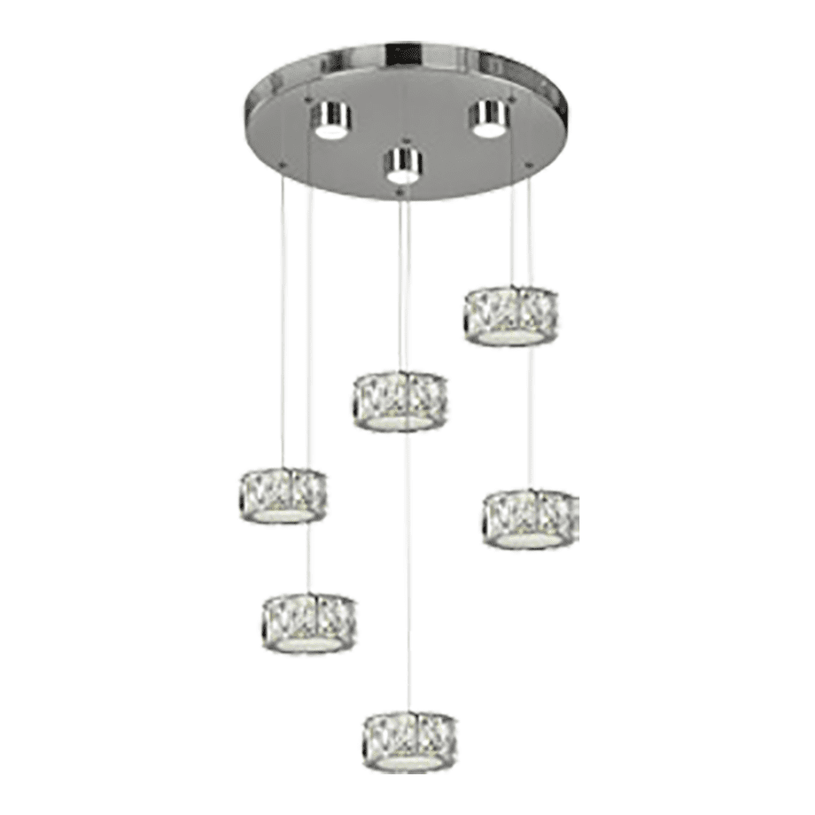 Lámpara ELEGANCE base redonda cromo y cristal con 6 colgantes 60W Led Acontract