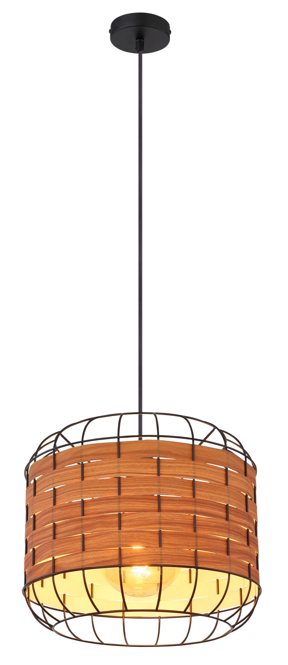 Colgante ELMAR negro geométrico con detalle madera Globo Lighting
