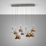 CHARLIZE - Lámpara en línea gris oscuro de 9 colgantes colores con 54W Led con mando Schuller