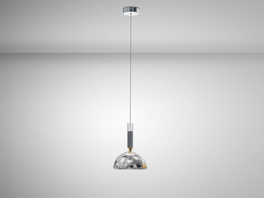 CHARLIZE - Colgante individual gris oscuro y tulipa plata con 6W Led