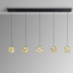 ZAIRA - Lámpara negra en línea de 5 colgantes de cristal ámbar con 21W Led con Mando