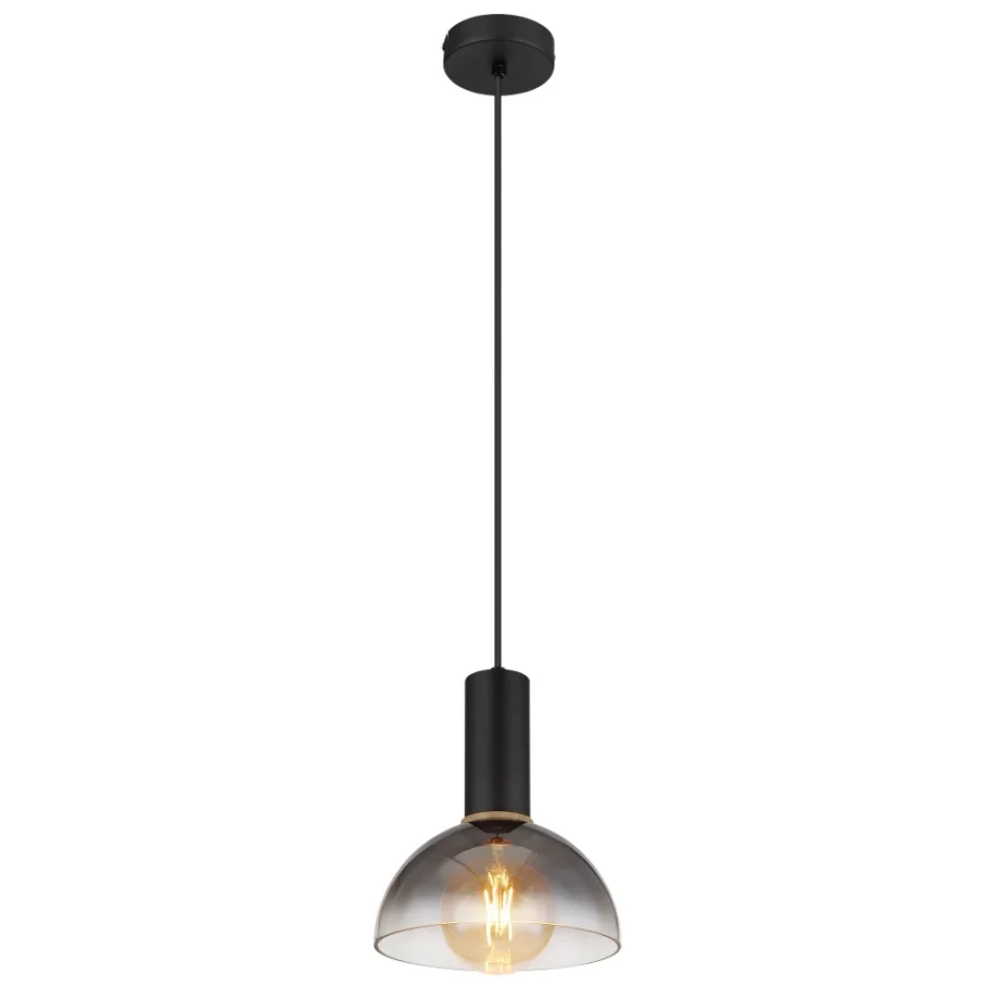 Colgante CLASSIS negro con tulipa cristal fumé y detalle dorado para bombilla E27