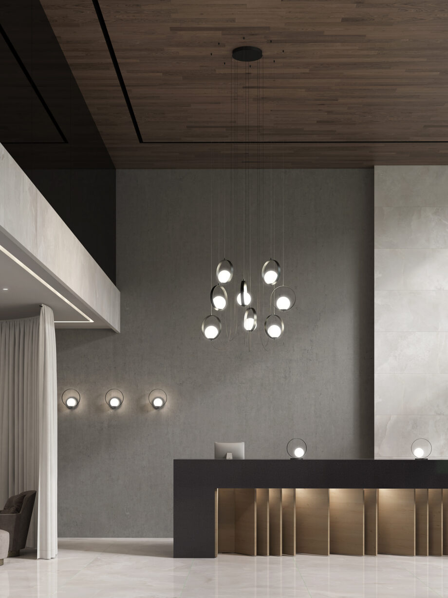 HALO - Lámpara de techo negro texturado con  8 colgantes y 40w Led