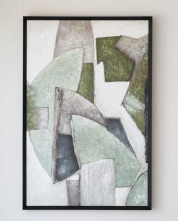 Cuadro ABSTRACTO FORMAS N2 VERDE GRIS con marco negro VP Interiorismo