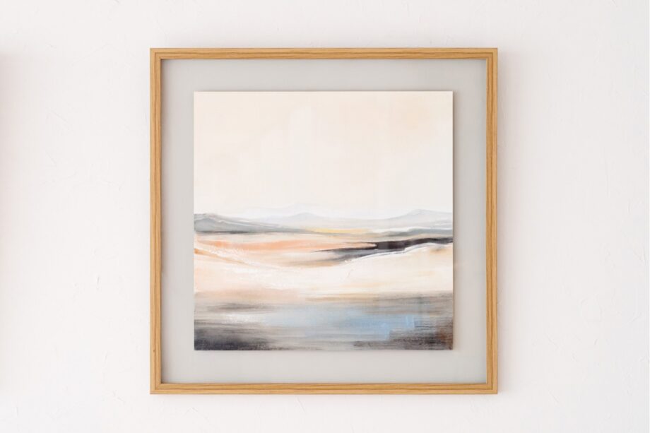 Cuadro ABSTRACTO HORIZONTE N1 ocre gris con marco natural y cristal
