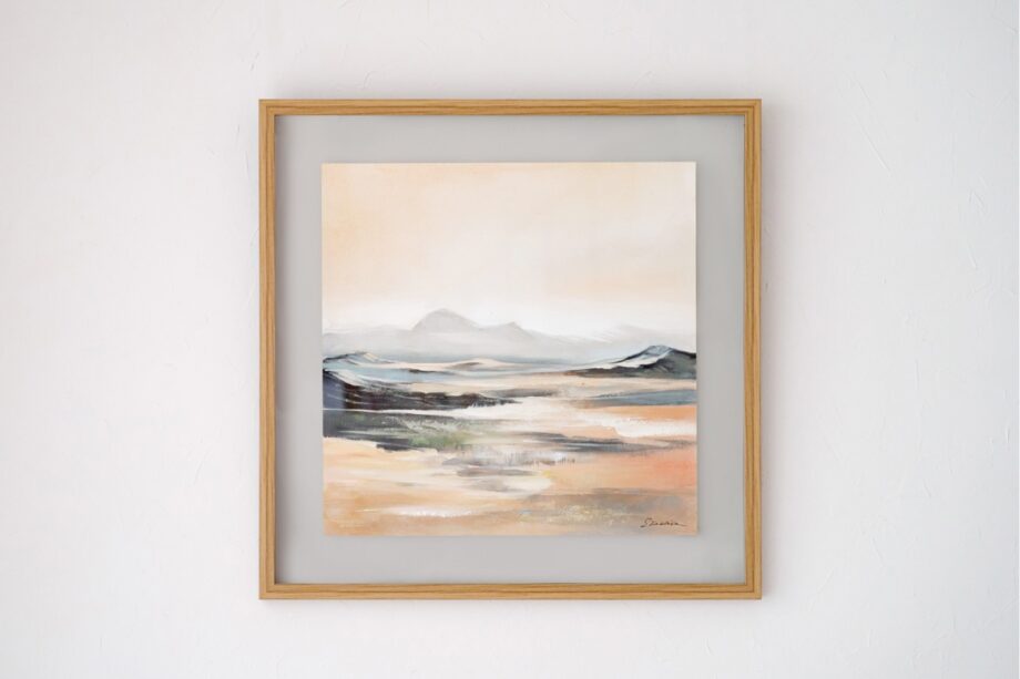 Cuadro ABSTRACTO HORIZONTE N2 ocre gris con marco natural y cristal