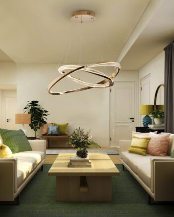 ORBITAS - Lámpara LED 2 aros oro brillo con difusor transparente.