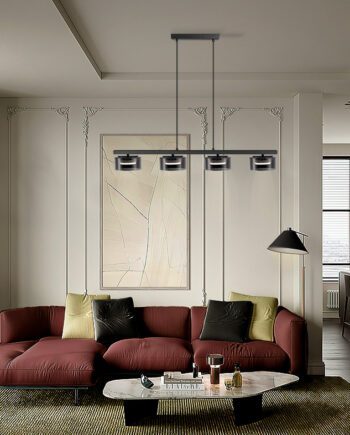 Lámpara en línea OLAIA negra con 4 tulipas de cristal smoky con bombillas Led I3 Iluminación