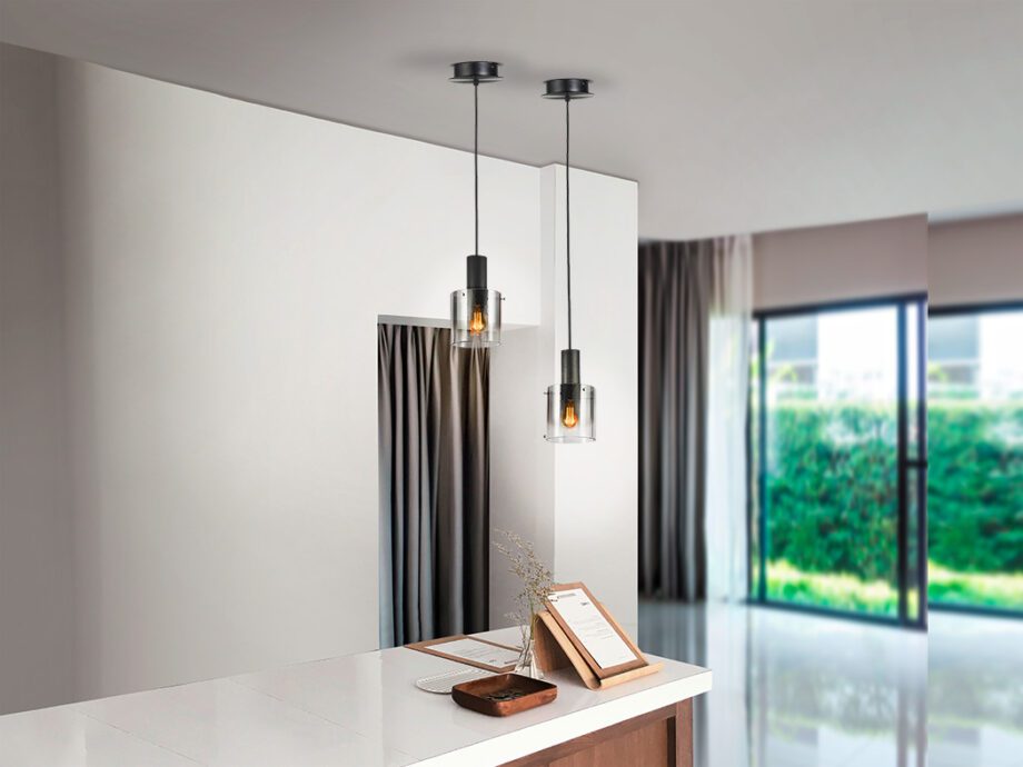 Colgante VENIZE negro con cristal fumé I3 Iluminación