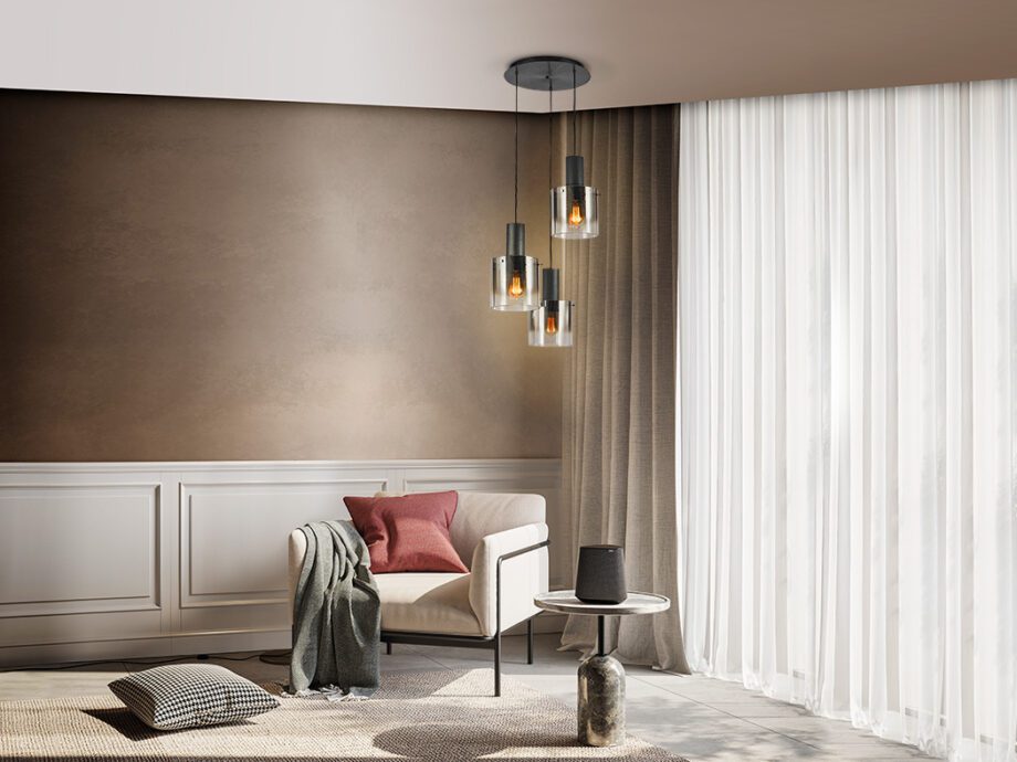 Lámpara VENIZE negra con 3 colgantes de cristal fumé I3 Iluminación