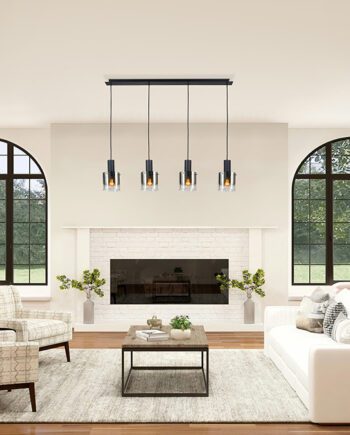 Lámpara en línea VENIZE negra con 4 tulipas de cristal smoky I3 Iluminación