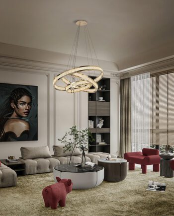 Lámpara LORIAN de 2 aros oro brillo con difusor transparente y mando de 79W Led Schuller