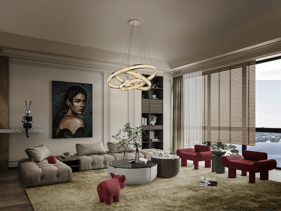 Lámpara LORIAN de 2 aros oro brillo con difusor transparente y mando de 79W Led Schuller