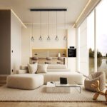 Lámpara CORINA en línea de 5 colgantes negra con detalles cobre y cristal transparente de 30W Led integrado dimable Schuller