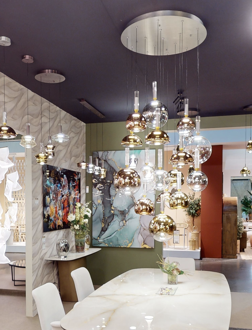 Lámpara CHARLIZE gris oscuro de 16 colgantes colores con 96W Led con mando Schuller