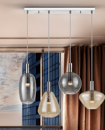 Lámpara NARA en línea cromo con 4 tulipas de 20W Led I3 Iluminación